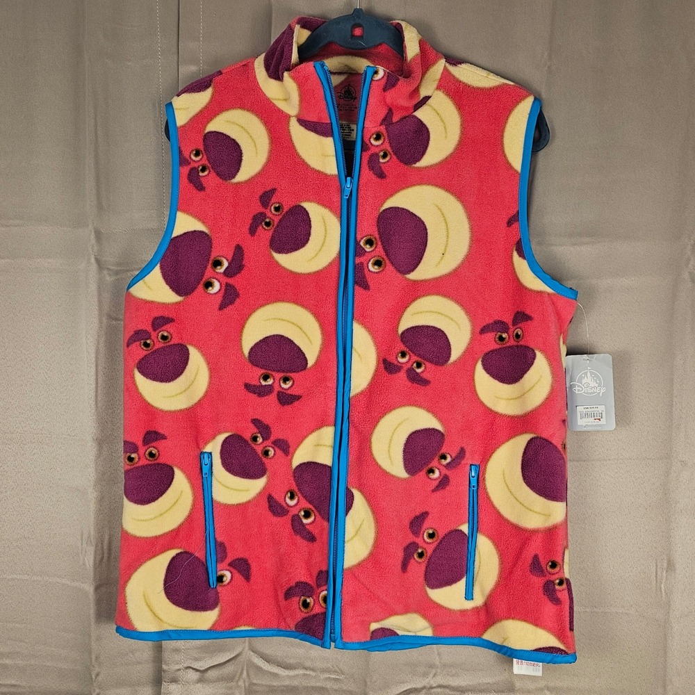 NWT Disney Parks Womens Toy Story Lotso Huggin Bear Full Zip Fleece Vest Large